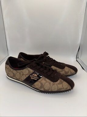 Coach Brown Signature Canvas & Suede Low-Top Sneakers